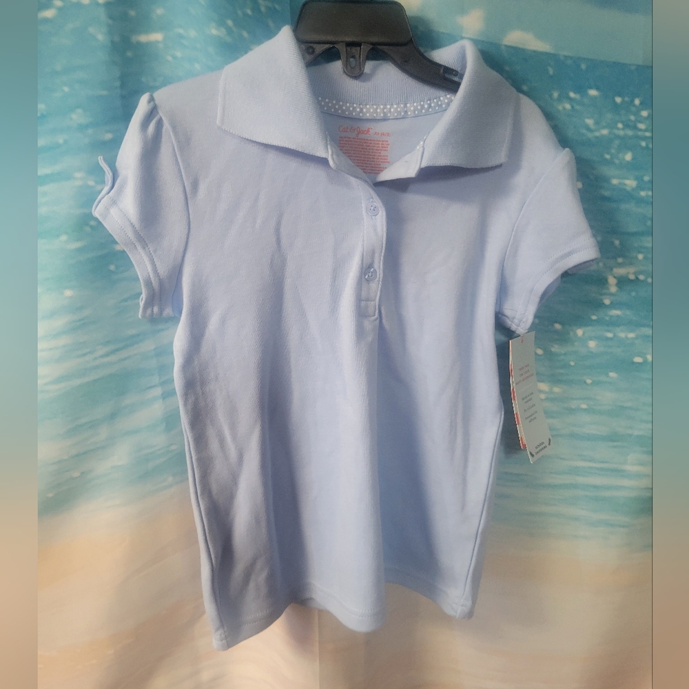 Cat & Jack NWT Light Blue Polo Shirt Girls Size XS 4/5